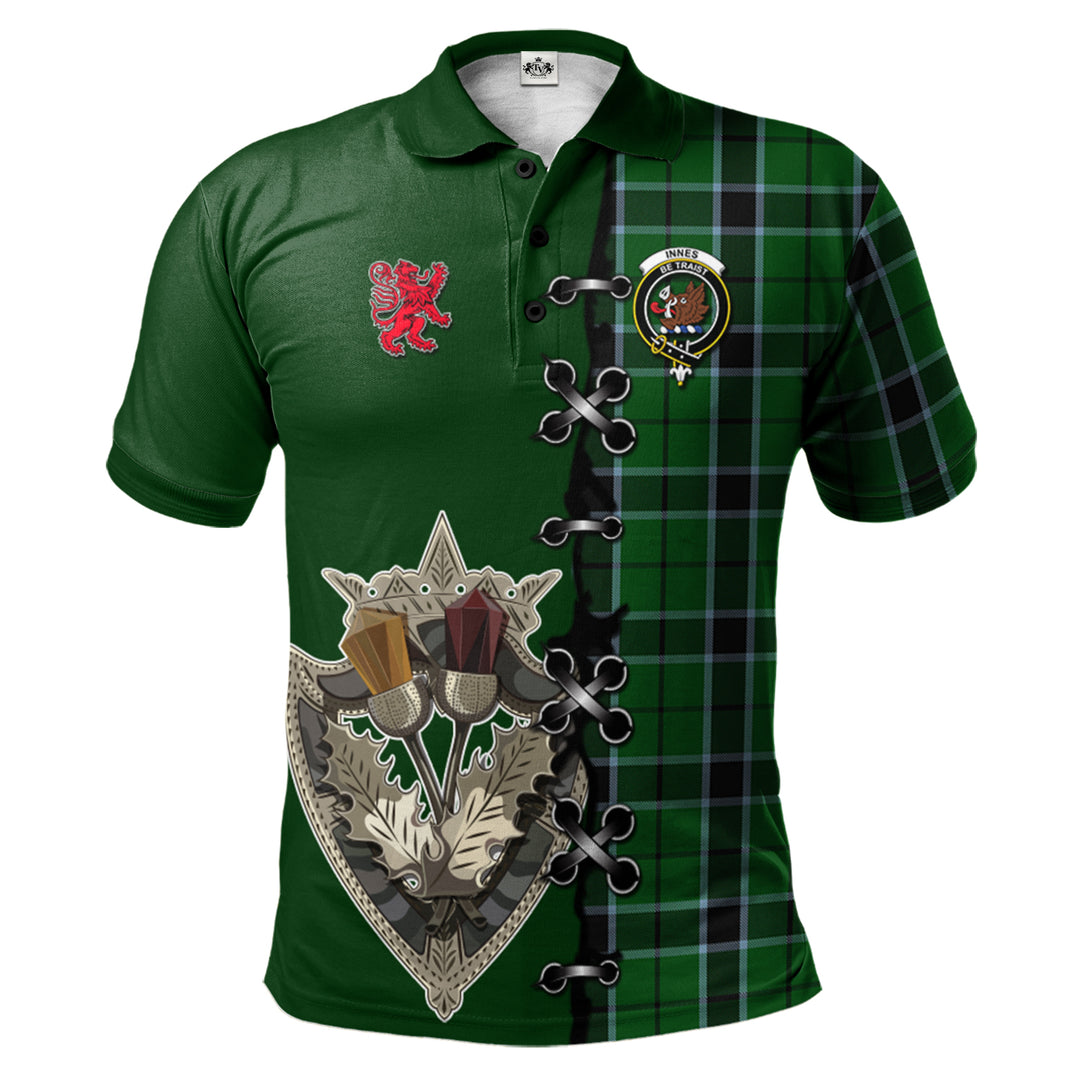 Innes Hunting Tartan Polo Shirt - Lion Rampant And Celtic Thistle Style