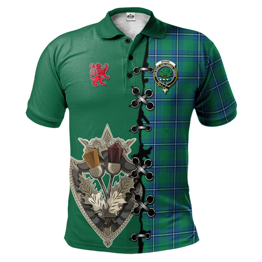 Irvine Ancient Tartan Polo Shirt - Lion Rampant And Celtic Thistle Style