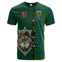 Johnston Tartan T-shirt - Lion Rampant And Celtic Thistle Style