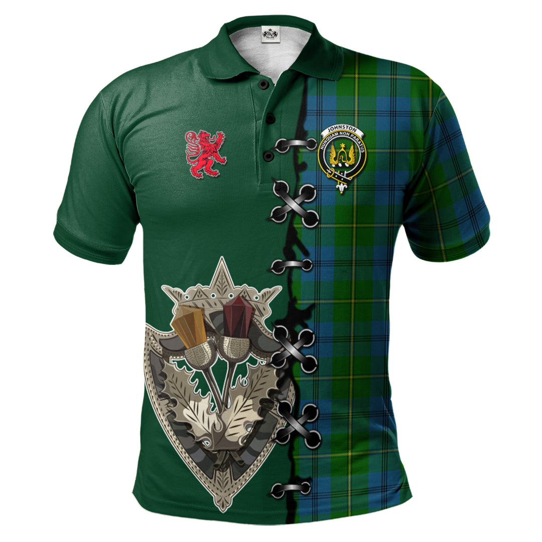 Johnston Tartan Polo Shirt - Lion Rampant And Celtic Thistle Style