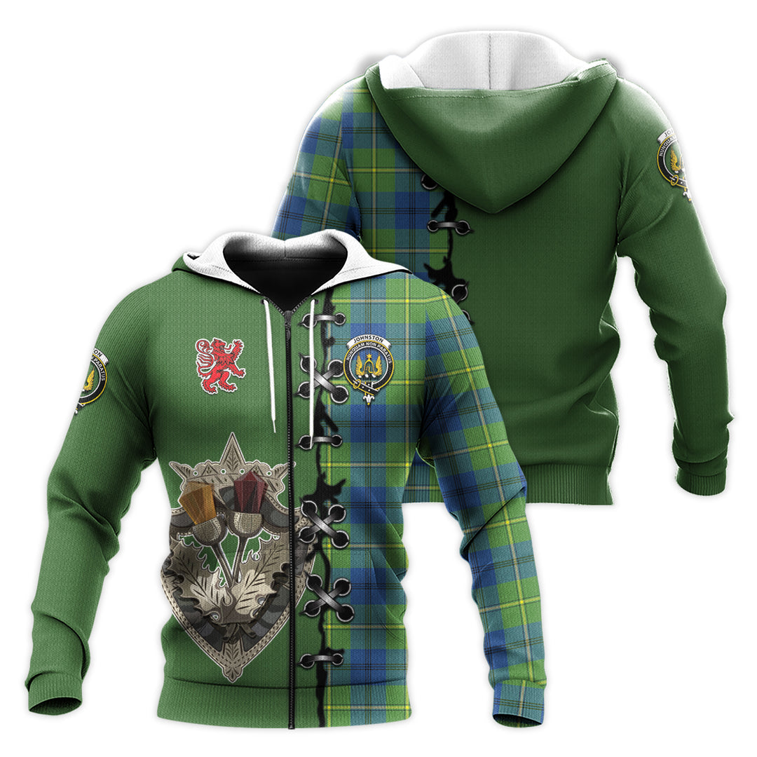 Johnston Ancient Tartan Hoodie - Lion Rampant And Celtic Thistle Style