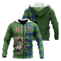 Johnston Ancient Tartan Hoodie - Lion Rampant And Celtic Thistle Style