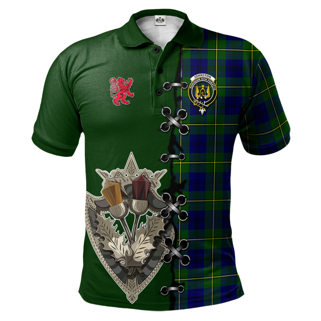 Johnston Modern Tartan Polo Shirt - Lion Rampant And Celtic Thistle Style