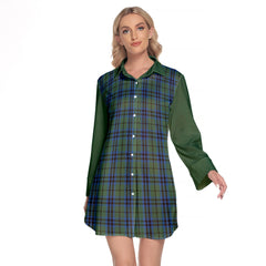 Keith Tartan Women's Lapel Shirt Dress With Long Sleeve