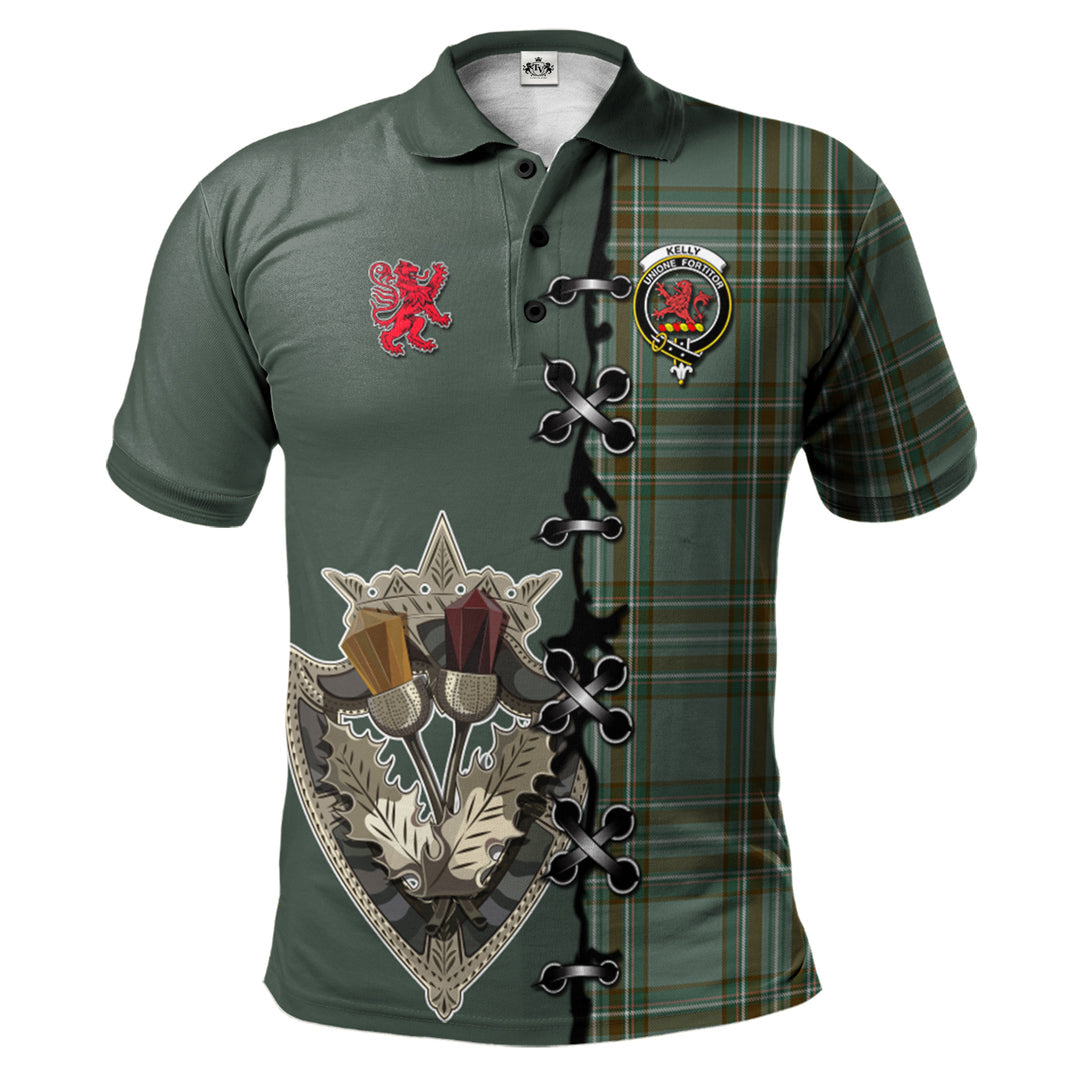 Kelly Dress Tartan Polo Shirt - Lion Rampant And Celtic Thistle Style