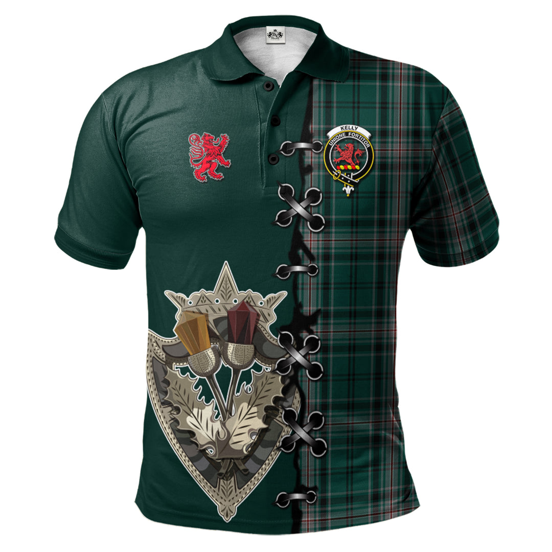 Kelly of Sleat Hunting Tartan Polo Shirt - Lion Rampant And Celtic Thistle Style