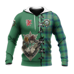 Kennedy Ancient Tartan Hoodie - Lion Rampant And Celtic Thistle Style