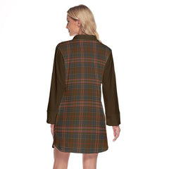 Kennedy Weathered Tartan Women's Lapel Shirt Dress With Long Sleeve