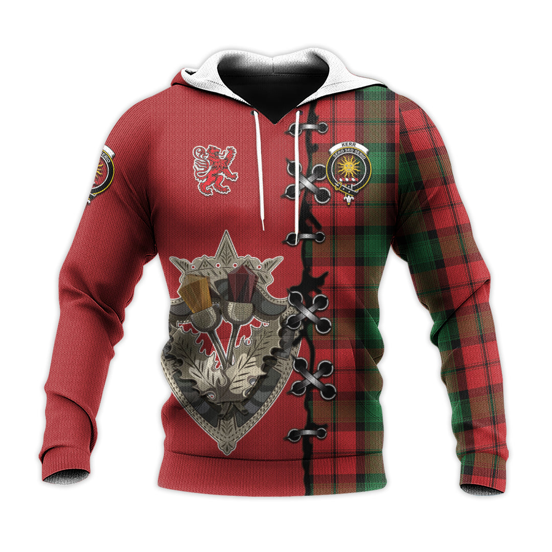 Kerr Tartan Hoodie - Lion Rampant And Celtic Thistle Style