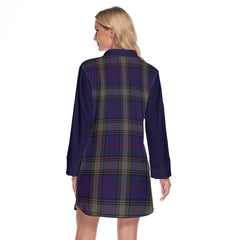 Kinnaird Tartan Women's Lapel Shirt Dress With Long Sleeve