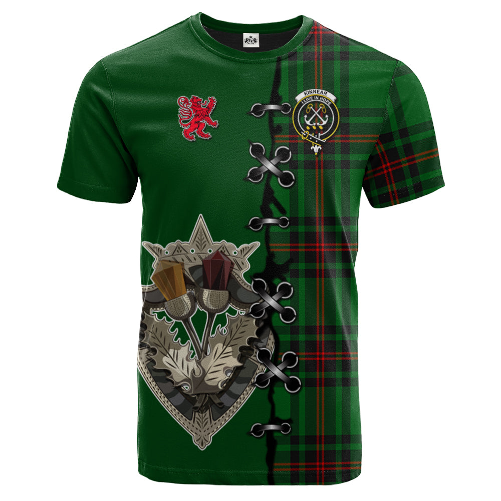 Kinnear Tartan T-shirt - Lion Rampant And Celtic Thistle Style