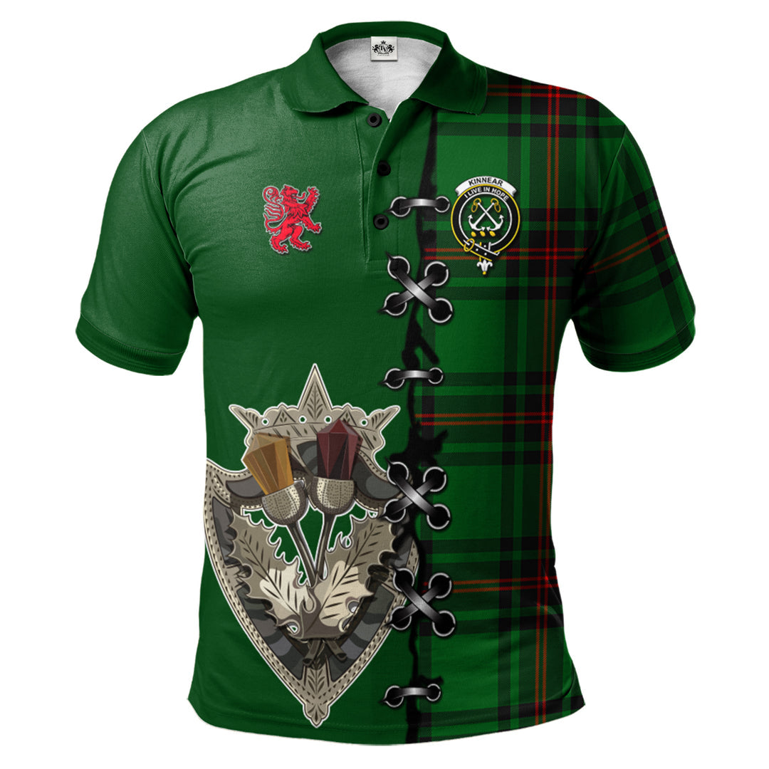 Kinnear Tartan Polo Shirt - Lion Rampant And Celtic Thistle Style