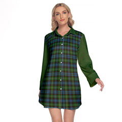 Lamont Tartan Women's Lapel Shirt Dress With Long Sleeve