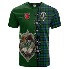 Lamont Tartan T-shirt - Lion Rampant And Celtic Thistle Style