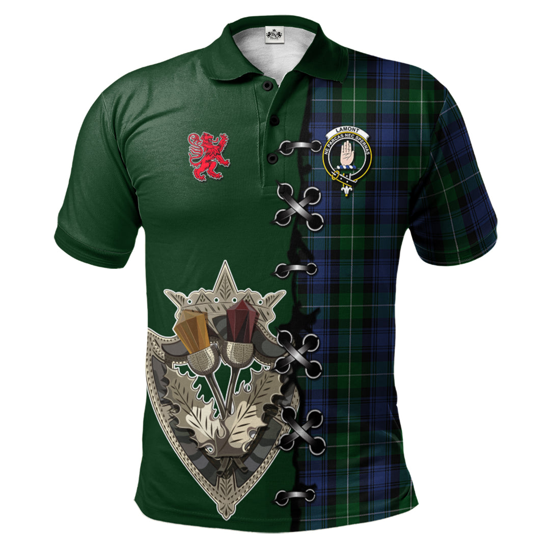 Lamont 2 Tartan Polo Shirt - Lion Rampant And Celtic Thistle Style