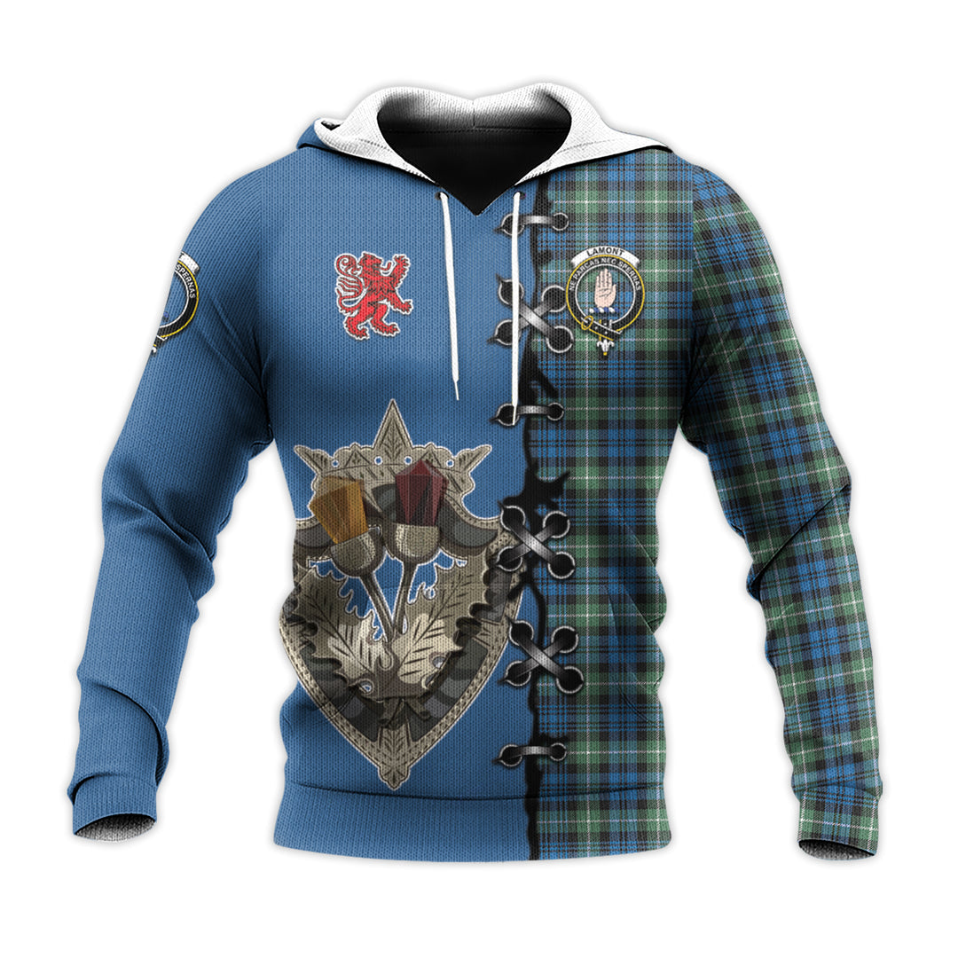 Lamont Ancient Tartan Hoodie - Lion Rampant And Celtic Thistle Style