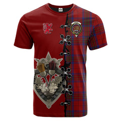 Leslie Red Tartan T-shirt - Lion Rampant And Celtic Thistle Style