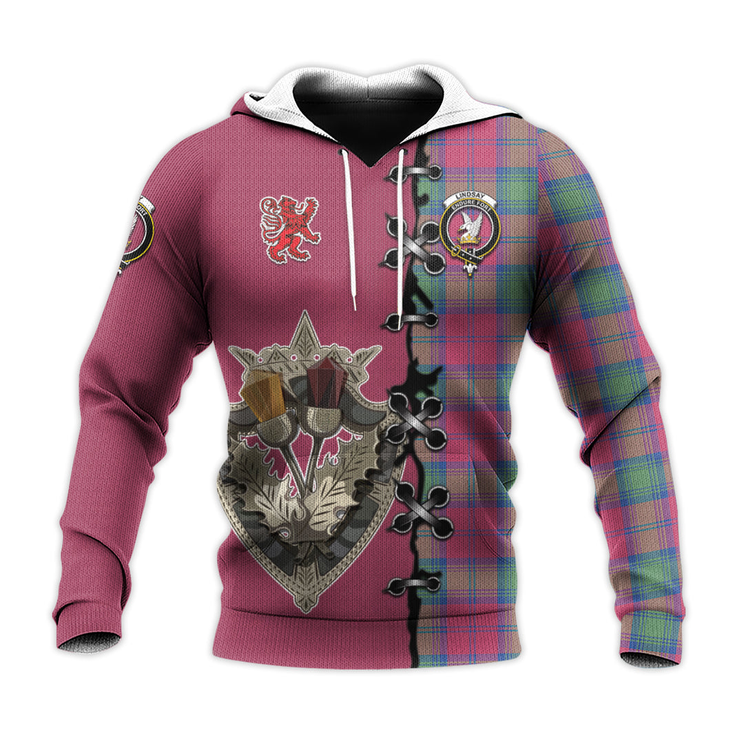Lindsay Ancient Tartan Hoodie - Lion Rampant And Celtic Thistle Style