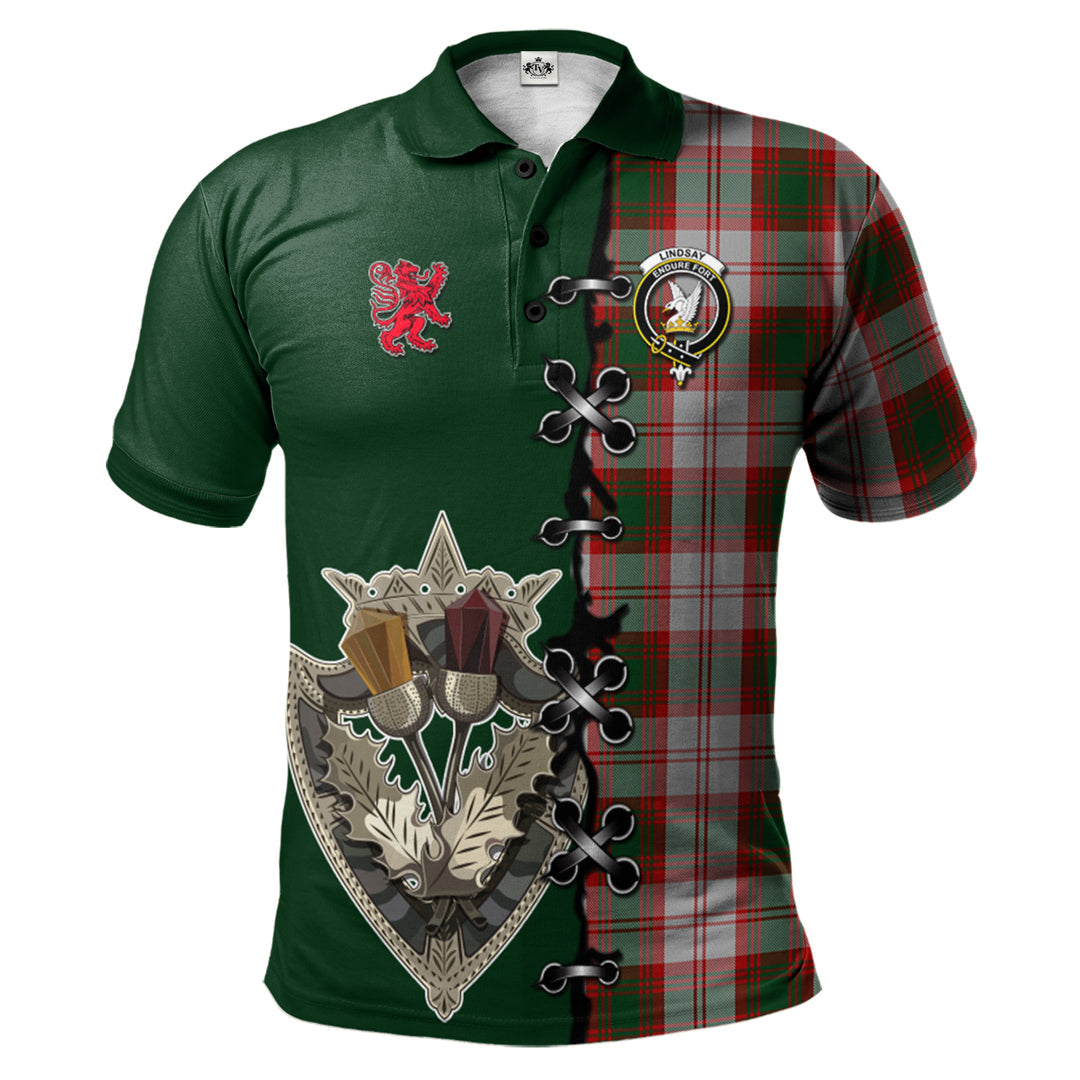 Lindsay Dress Red Tartan Polo Shirt - Lion Rampant And Celtic Thistle Style