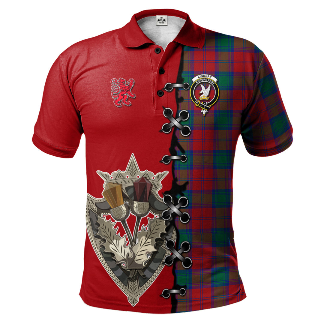 Lindsay Modern Tartan Polo Shirt - Lion Rampant And Celtic Thistle Style