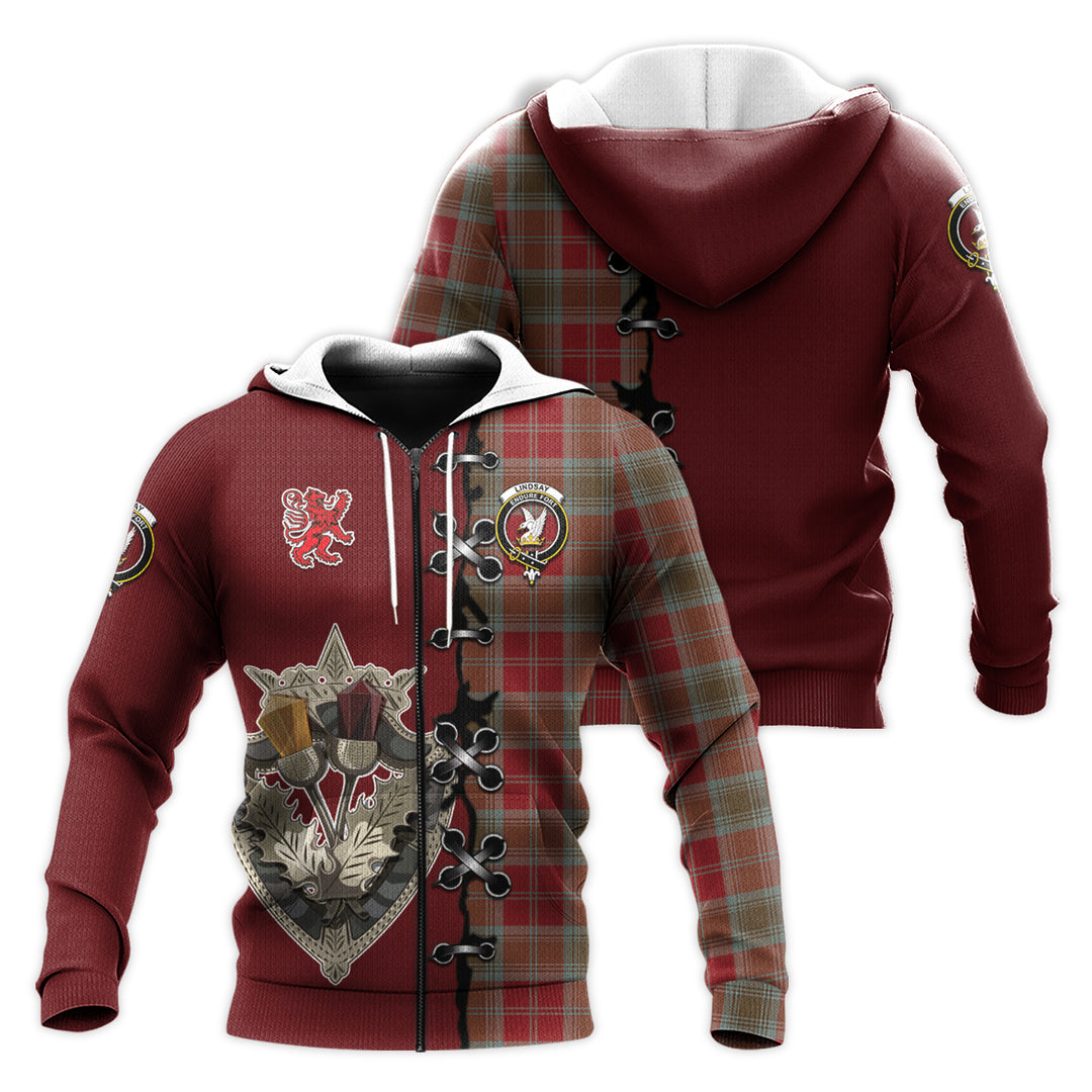 Lindsay Weathered Tartan Hoodie - Lion Rampant And Celtic Thistle Style