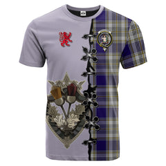 Livingston Dress Tartan T-shirt - Lion Rampant And Celtic Thistle Style