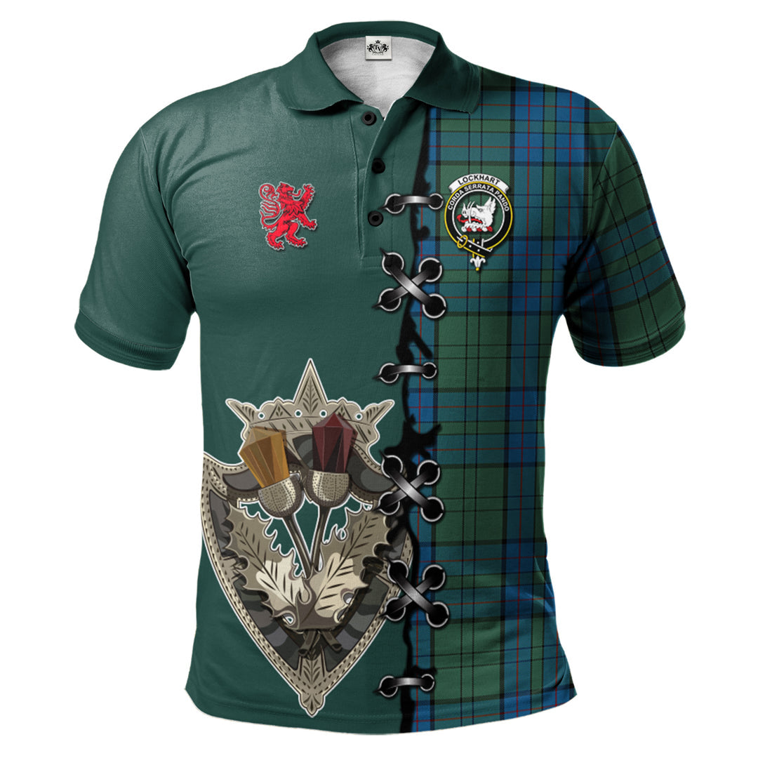 Lockhart Tartan Polo Shirt - Lion Rampant And Celtic Thistle Style