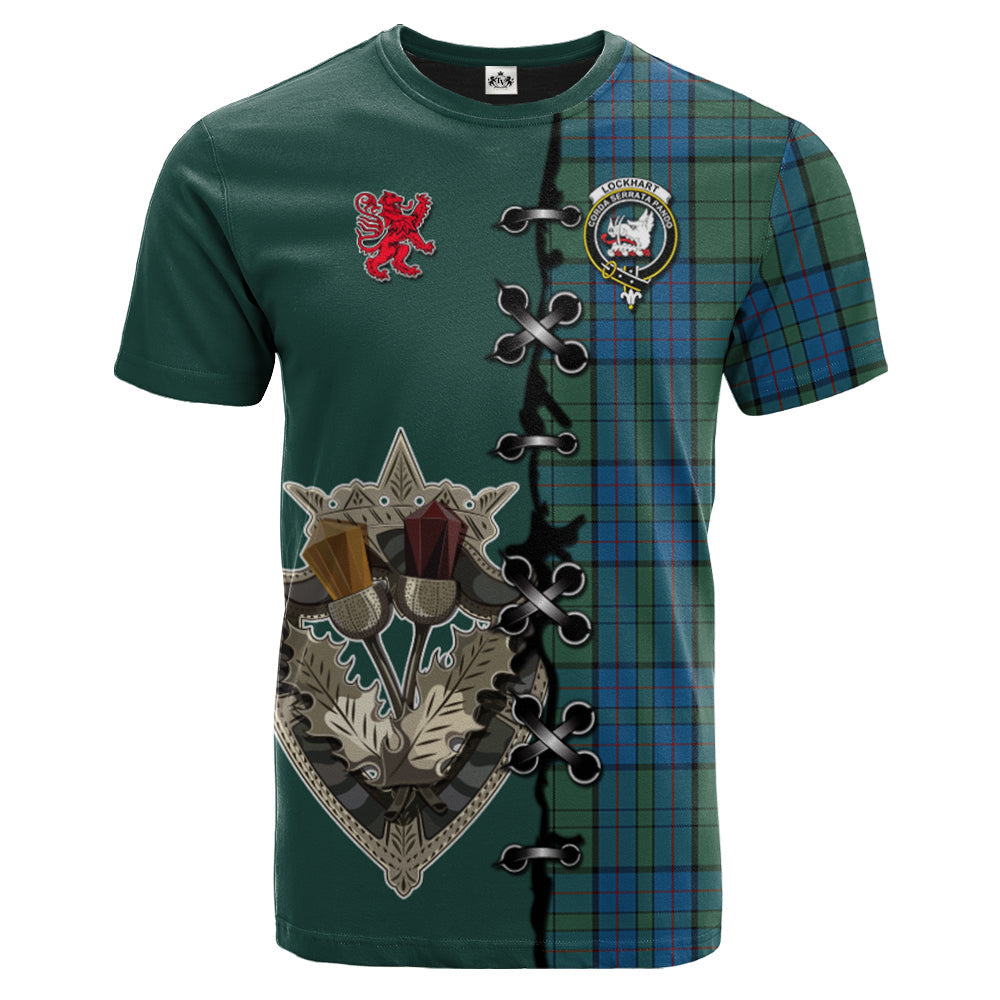 Lockhart Tartan T-shirt - Lion Rampant And Celtic Thistle Style