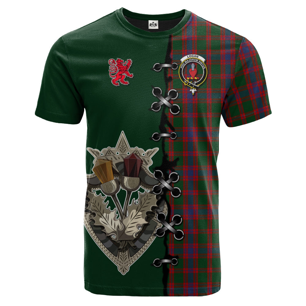 Logan Tartan T-shirt - Lion Rampant And Celtic Thistle Style