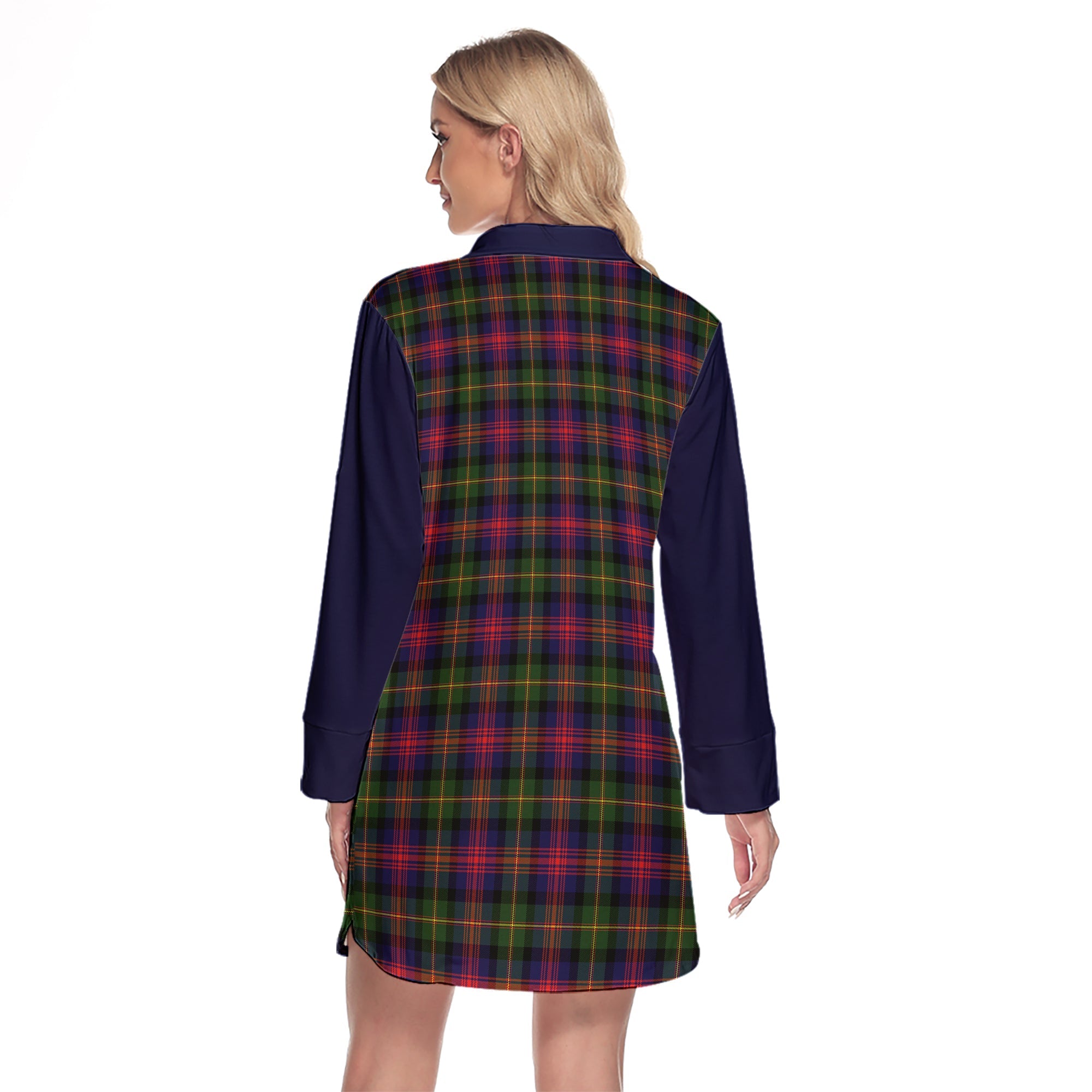 Logan Modern Tartan Women's Lapel Shirt Dress With Long Sleeve