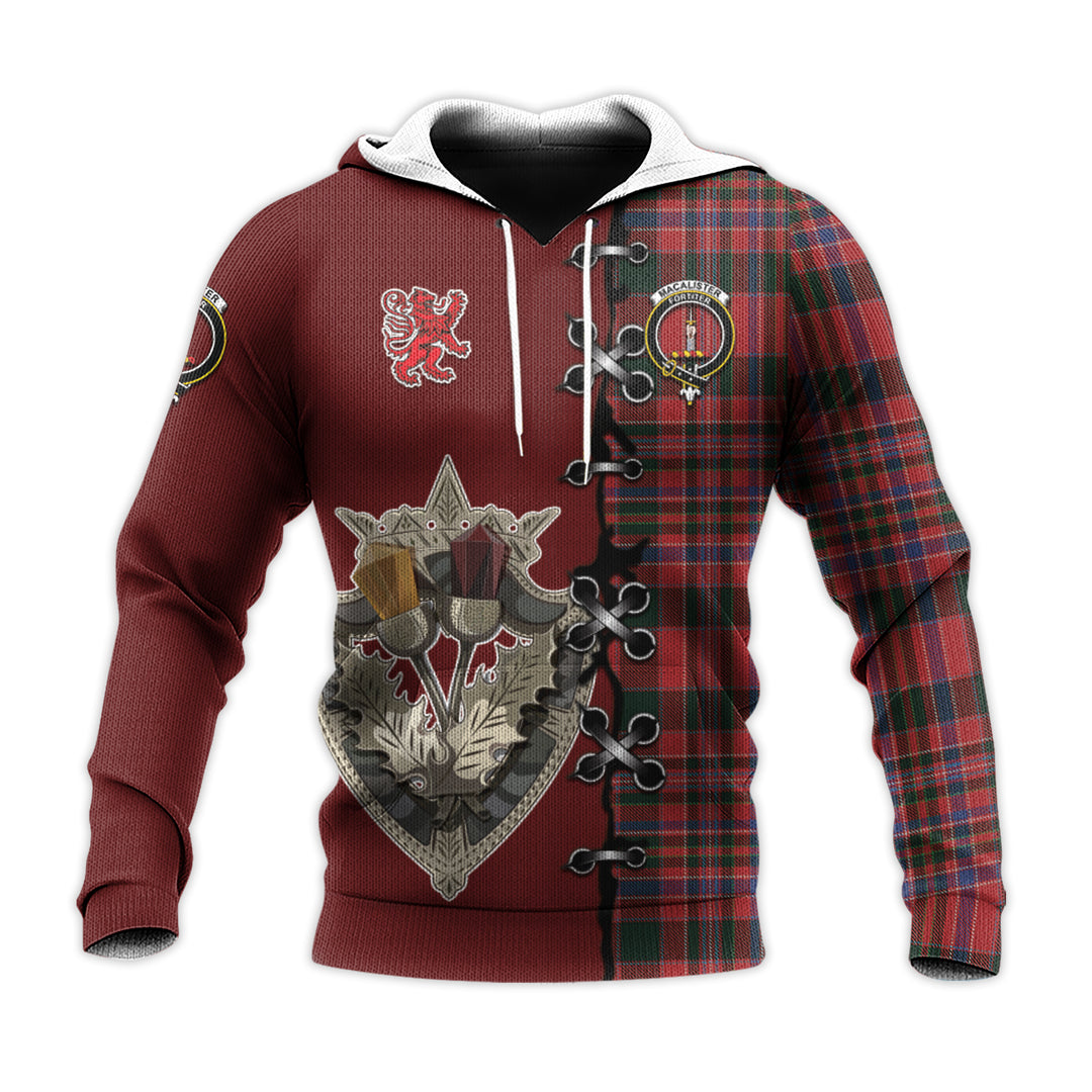 MacAlister Tartan Hoodie - Lion Rampant And Celtic Thistle Style