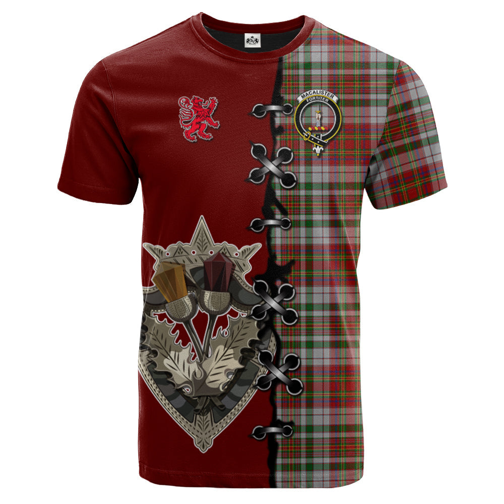MacAlister Dress Tartan T-shirt - Lion Rampant And Celtic Thistle Style