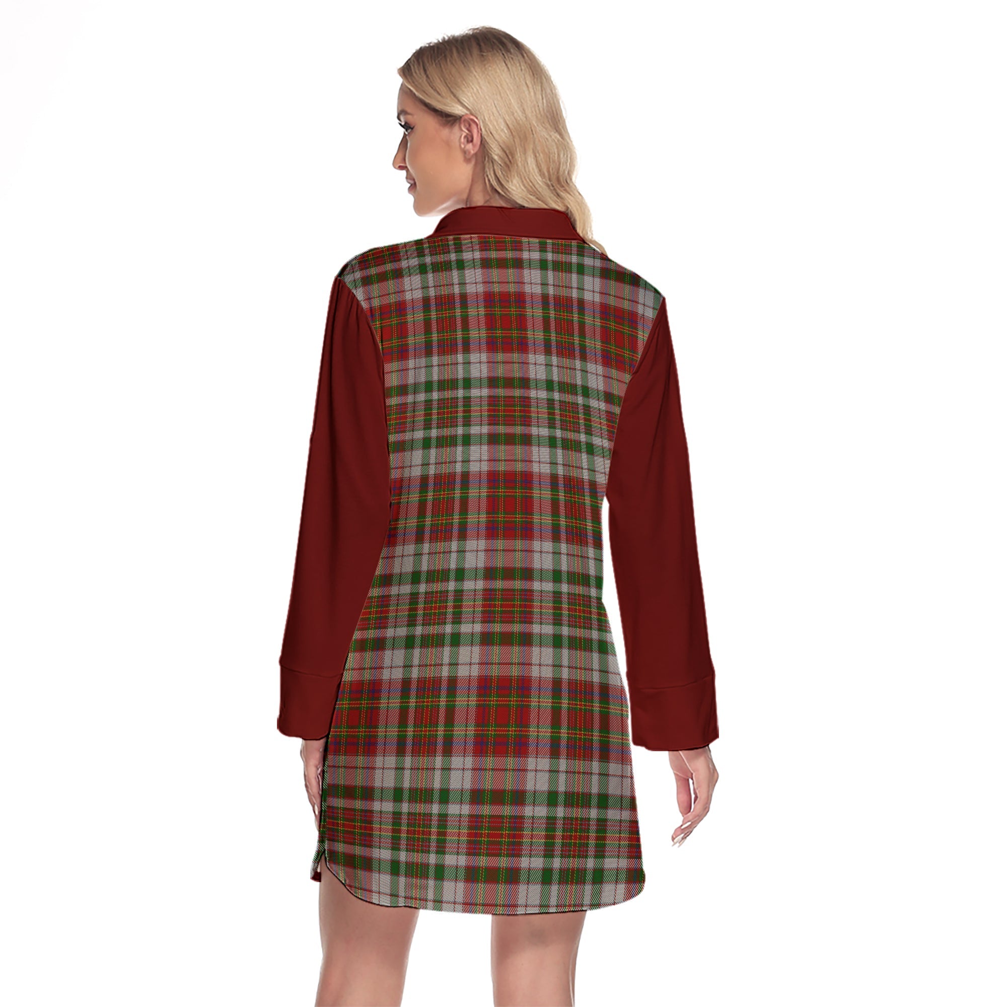 MacAlister Dress Tartan Women's Lapel Shirt Dress With Long Sleeve