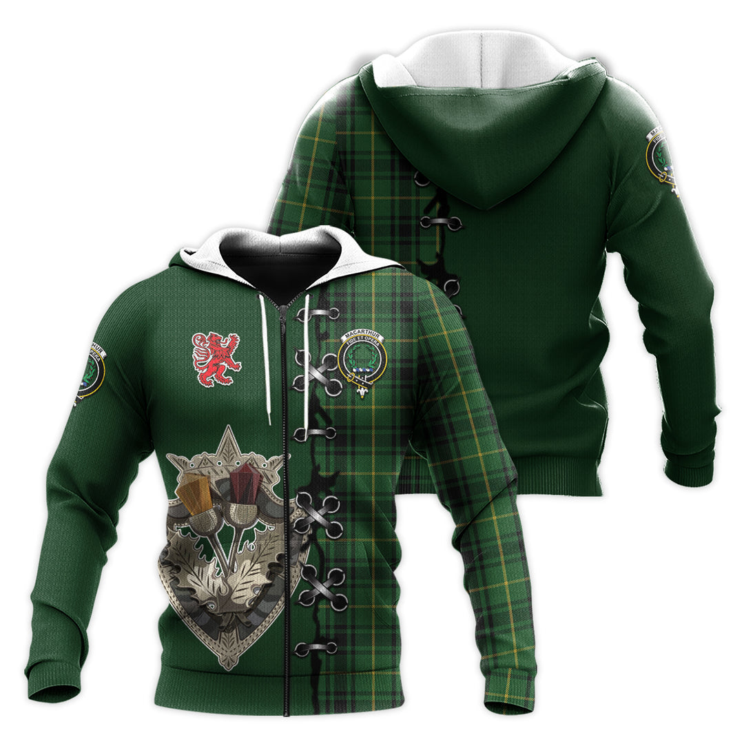 MacArthur Tartan Hoodie - Lion Rampant And Celtic Thistle Style