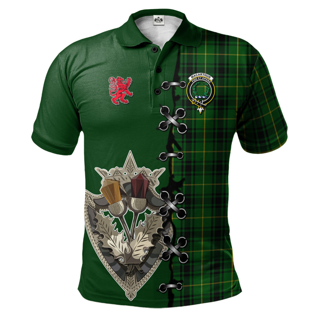 MacArthur Tartan Polo Shirt - Lion Rampant And Celtic Thistle Style
