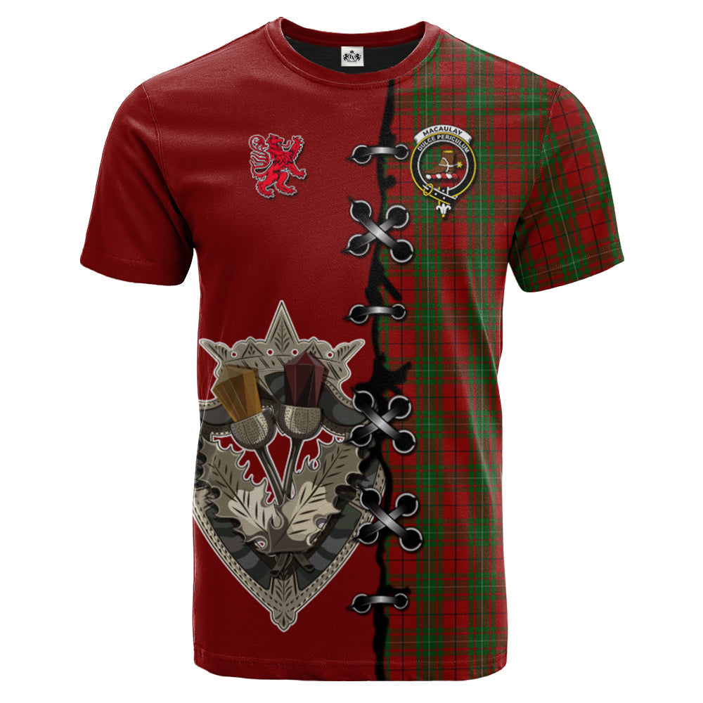 MacAulay Tartan T-shirt - Lion Rampant And Celtic Thistle Style