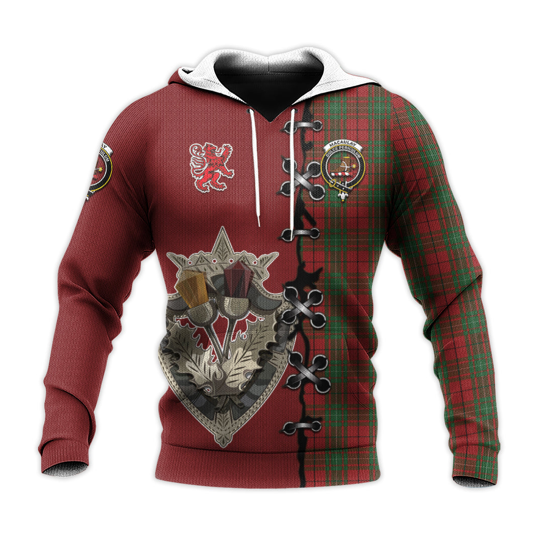 MacAulay Tartan Hoodie - Lion Rampant And Celtic Thistle Style