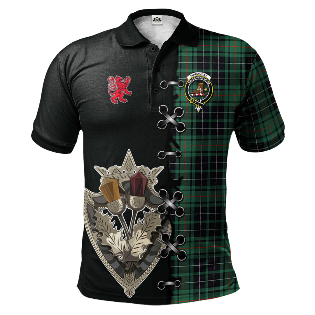 MacAulay Hunting Ancient Tartan Polo Shirt - Lion Rampant And Celtic Thistle Style