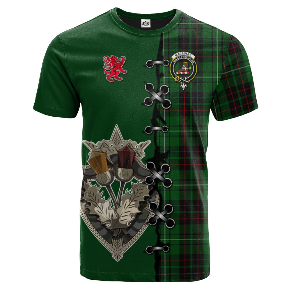 MacAulay of Lewis Tartan T-shirt - Lion Rampant And Celtic Thistle Style