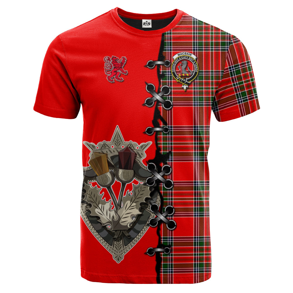 MacBain Tartan T-shirt - Lion Rampant And Celtic Thistle Style