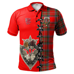 Macbain Tartan Polo Shirt - Lion Rampant And Celtic Thistle Style