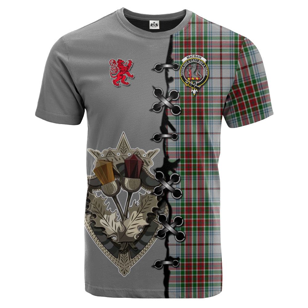 MacBain Dress Tartan T-shirt - Lion Rampant And Celtic Thistle Style