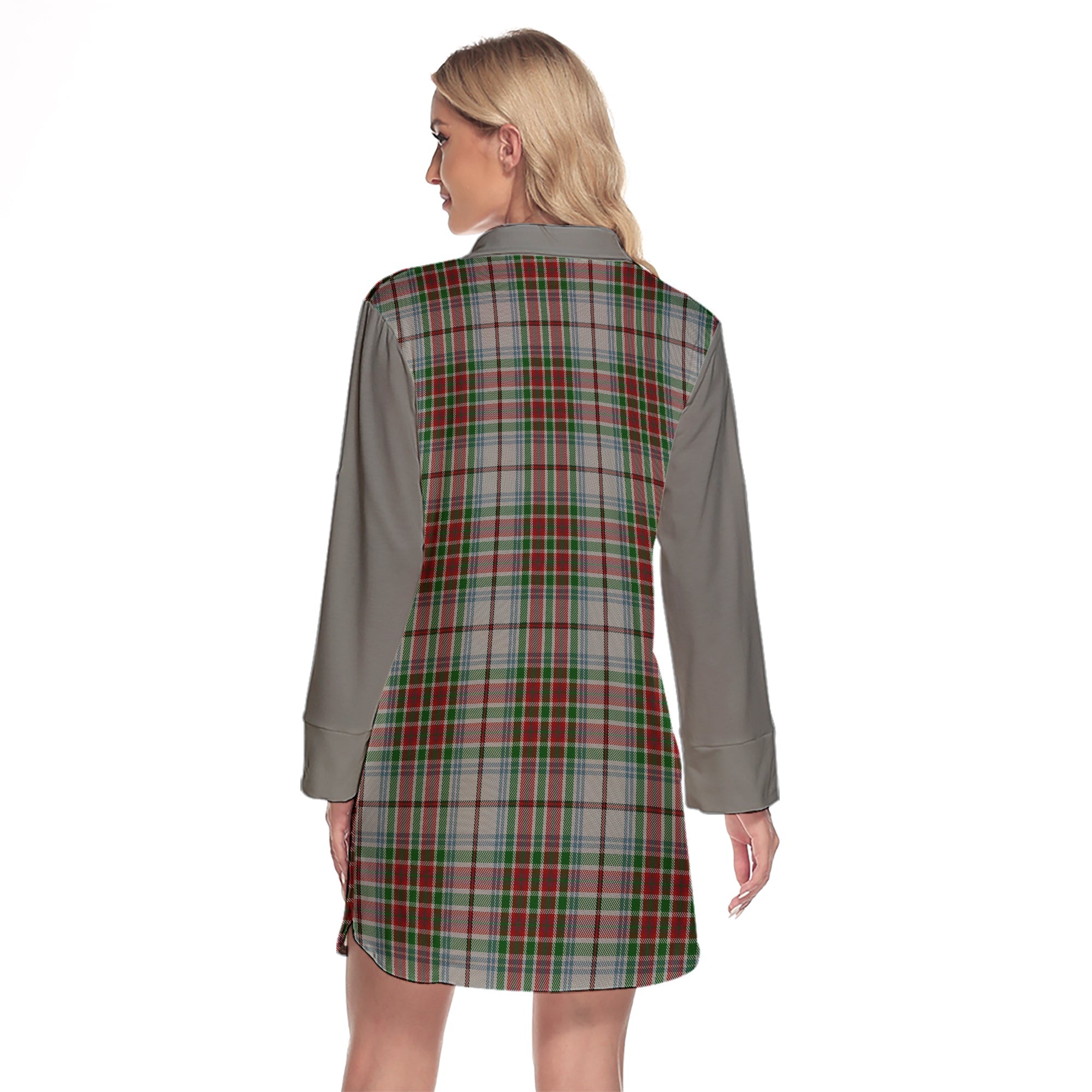 MacBain Dress Tartan Women's Lapel Shirt Dress With Long Sleeve