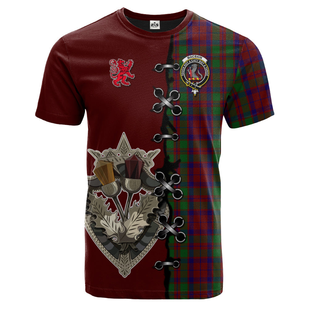 MacBain of Tomatin Tartan T-shirt - Lion Rampant And Celtic Thistle Style
