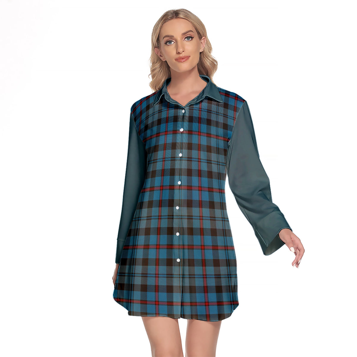 MacCorquodale Tartan Women's Lapel Shirt Dress With Long Sleeve