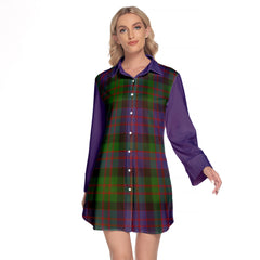 MacDonald Tartan Women's Lapel Shirt Dress With Long Sleeve