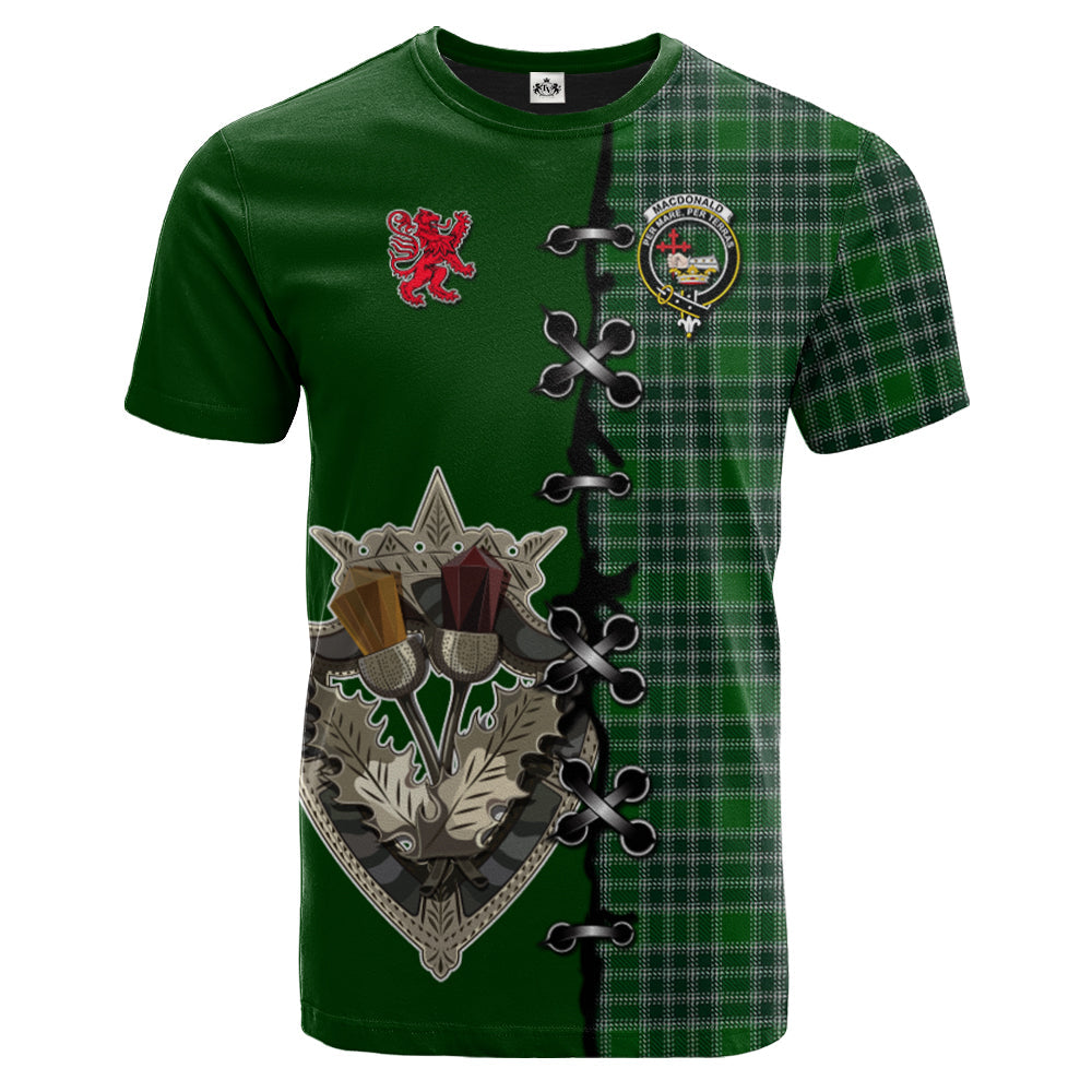MacDonald, Lord of the Isles Hunting Tartan T-shirt - Lion Rampant And Celtic Thistle Style