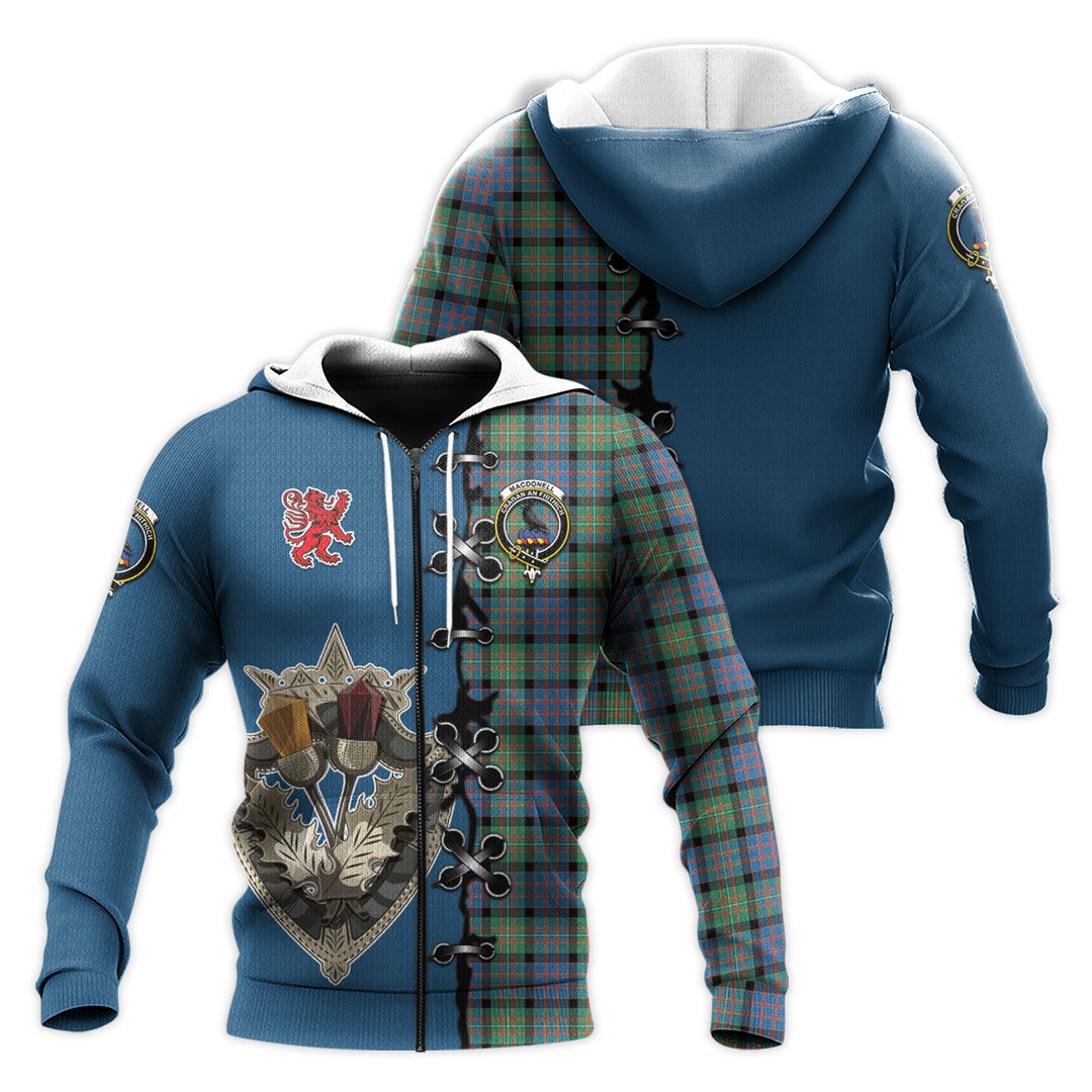 MacDonnell of Glengarry Ancient Tartan Hoodie - Lion Rampant And Celtic Thistle Style