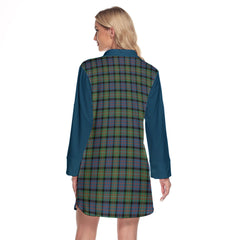 MacDonnell Of Glengarry Ancient Tartan Women's Lapel Shirt Dress With Long Sleeve