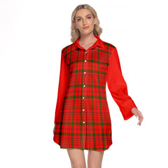 MacDonnell Of Keppoch Modern Tartan Women's Lapel Shirt Dress With Long Sleeve